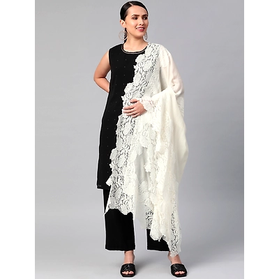 MODARTA White Shawl with lace an ideal winter shawl for women