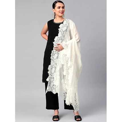 White Shawl with lace an ideal winter shawl for women-MOD-FW-WH-LACE