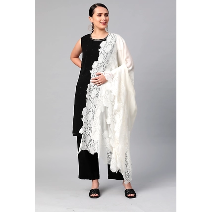 White Shawl with lace an ideal winter shawl for women-2