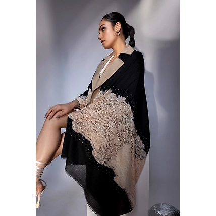 Black Shawl for dress, ideal party shawl with lace and swarovski-MOD-GE-BL-LC-SWA