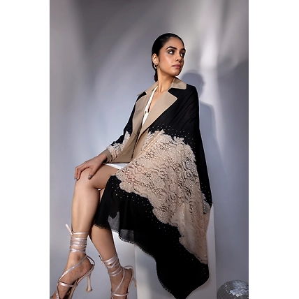 Black Shawl for dress, ideal party shawl with lace and swarovski-1