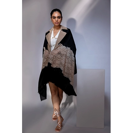 Black Shawl for dress, ideal party shawl with lace and swarovski-3