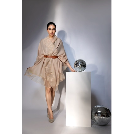Beige ruffle shawl with swarovski, ideal shawl for gown-2
