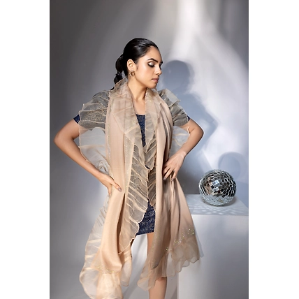 Beige ruffle shawl with swarovski, ideal shawl for gown-3