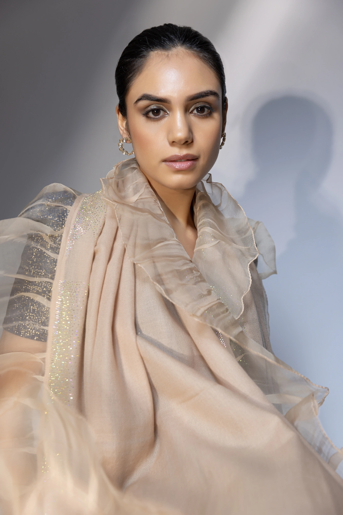 Beige ruffle shawl with swarovski, ideal shawl for gown-4