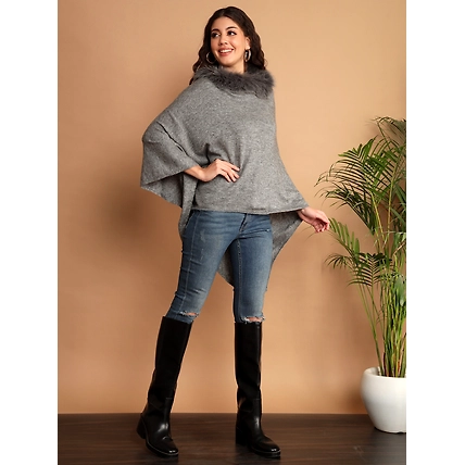 Grey Woolen Poncho an ideal winter poncho with fur-2