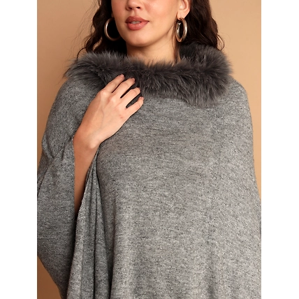 Grey Woolen Poncho an ideal winter poncho with fur-3