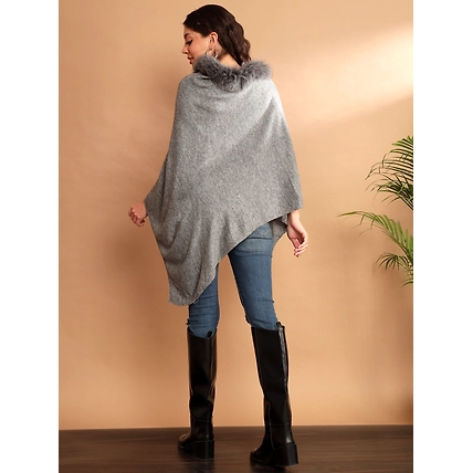 Grey Woolen Poncho an ideal winter poncho with fur-4