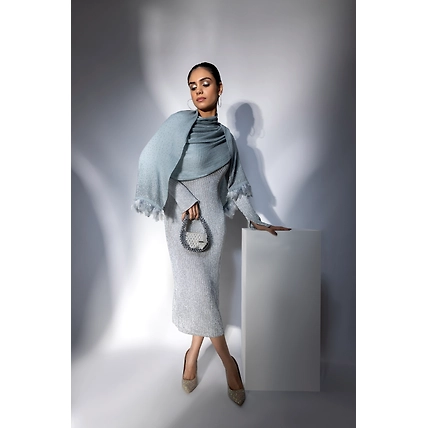 Grey Shawl with Feathers and Swarovski, ideal dress fur shawl-MOD-GE-GY-SWA-FTHR