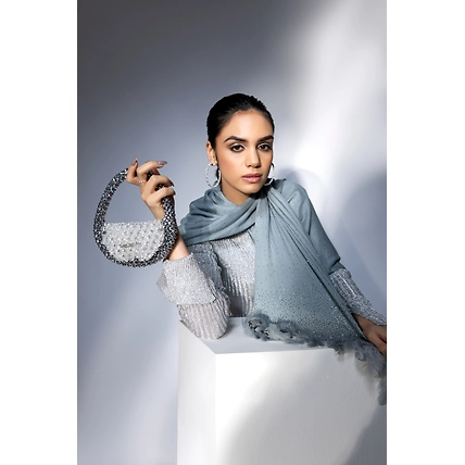 Grey Shawl with Feathers and Swarovski, ideal dress fur shawl-2