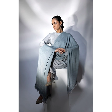 Grey Shawl with Feathers and Swarovski, ideal dress fur shawl-5