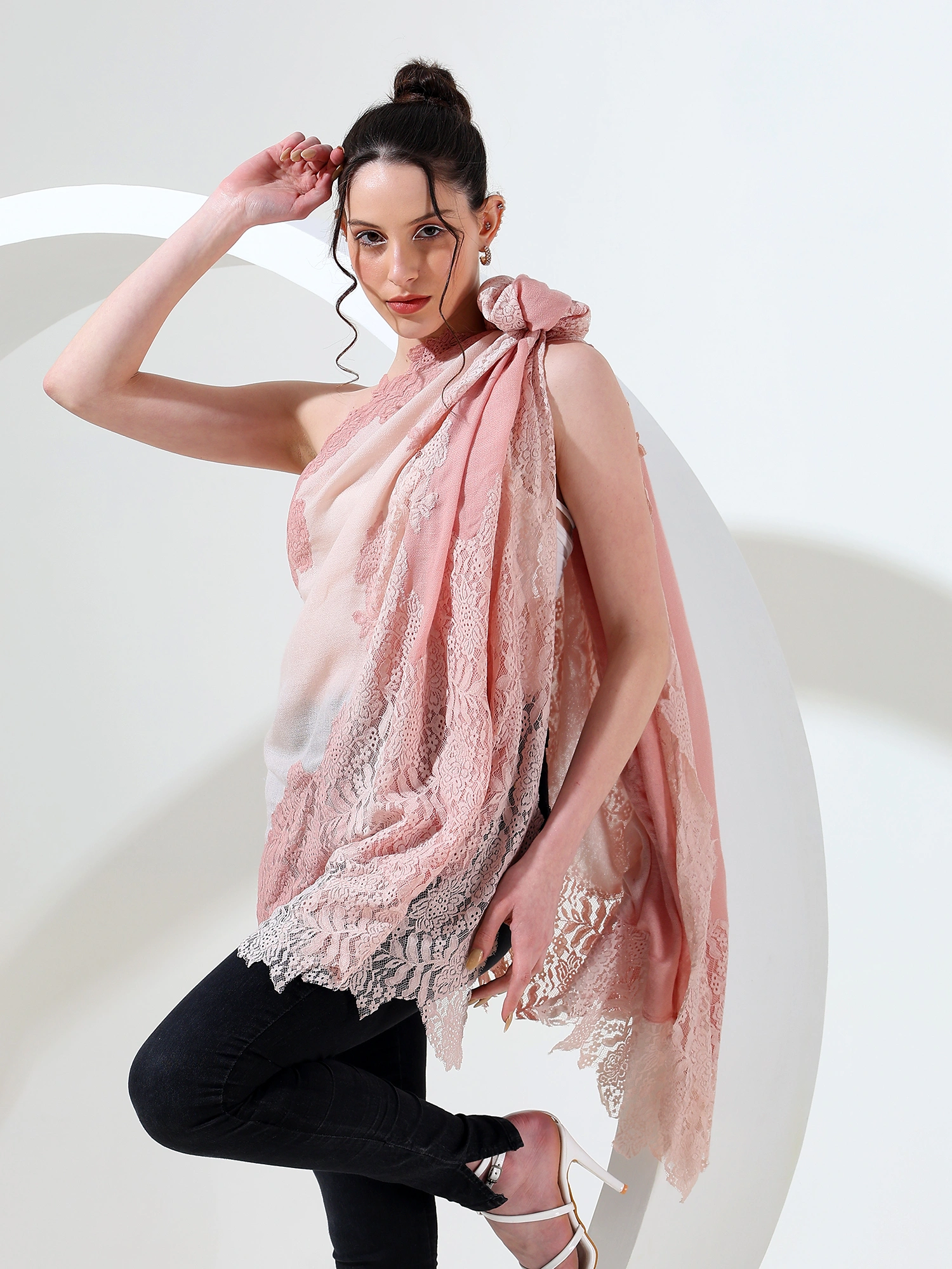 Pink Ombre Shawl with Lace, ideal lace shawl-MOD-GE-OMB-LC-PISH