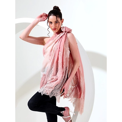 MODARTA Pink Ombre Shawl with Lace, ideal lace shawl