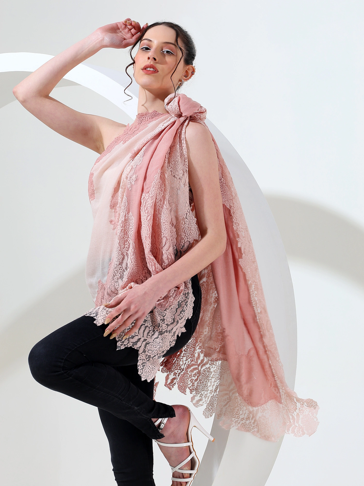 Pink Ombre Shawl with Lace, ideal lace shawl-1