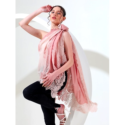 Pink Ombre Shawl with Lace, ideal lace shawl-1