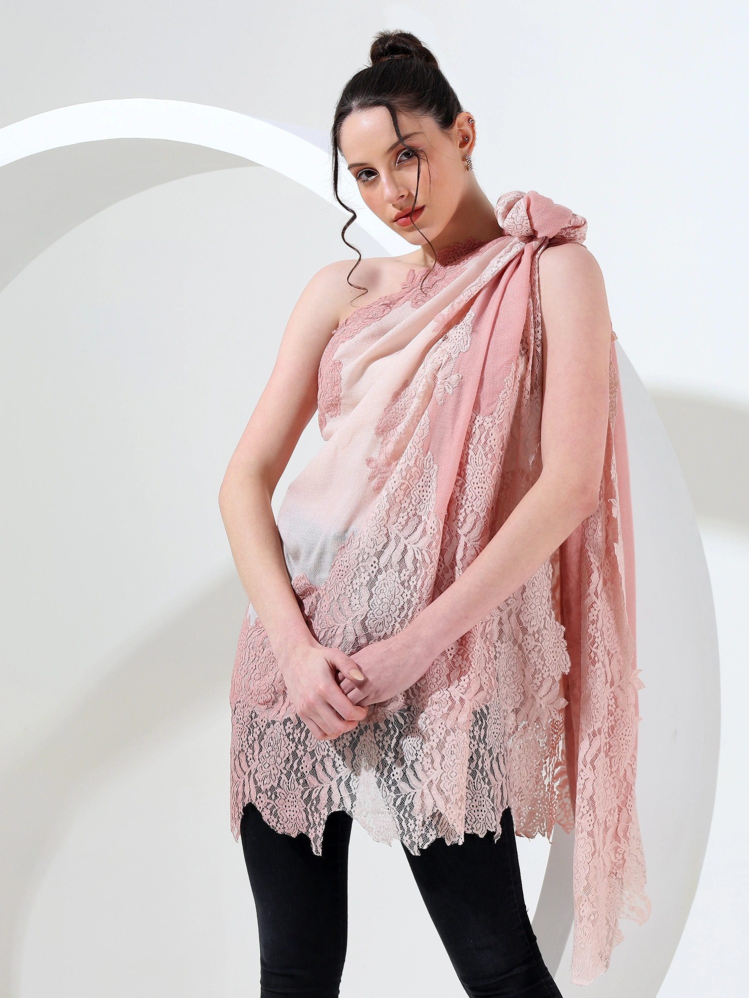 Pink Ombre Shawl with Lace, ideal lace shawl-3