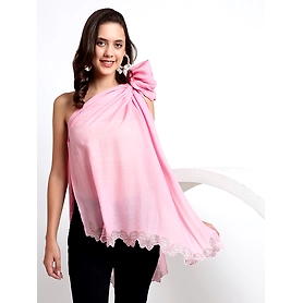 Pink shawl for dress with swarovski butterflies cutwork border