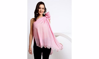 Pink shawl for dress with swarovski butterflies cutwork border