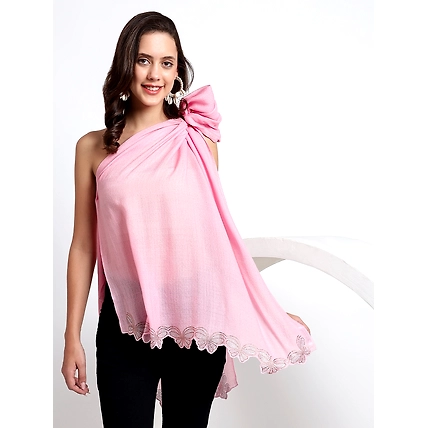 Pink shawl for dress with swarovski butterflies cutwork border-MOD-GE-PI-BF-SWABR