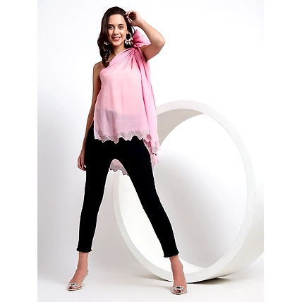 Pink shawl for dress with swarovski butterflies cutwork border-Pink-2