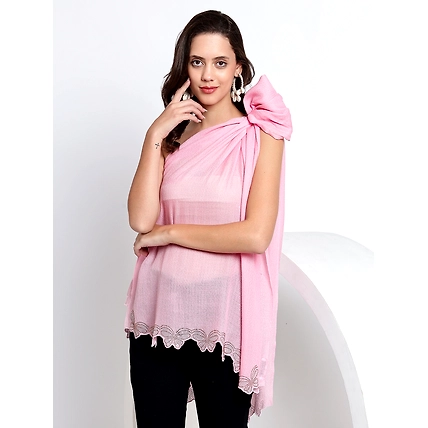 Pink shawl for dress with swarovski butterflies cutwork border-Pink-3