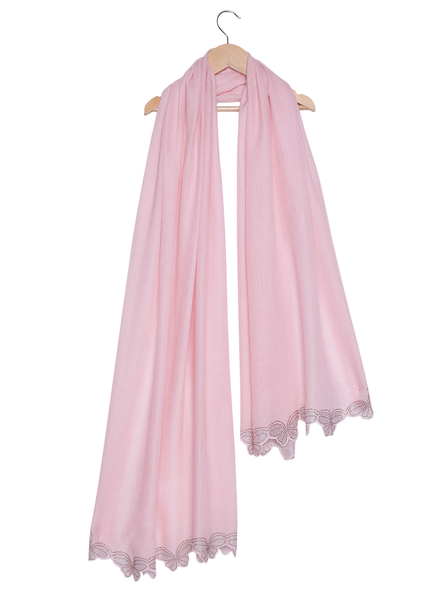 Pink shawl for dress with swarovski butterflies cutwork border-Pink-5