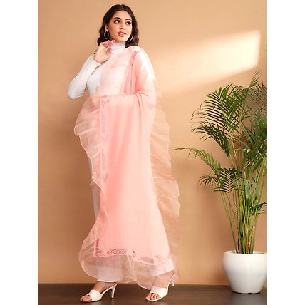 Pink Shawl with swarovski and organza ruffle border-1