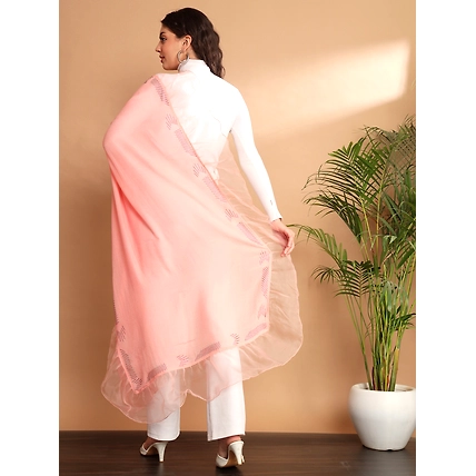 Pink Shawl with swarovski and organza ruffle border-3