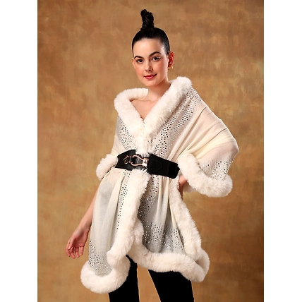 White fur shawl, ideal dress fur shawl made with swarovski-MOD-GE-WH-SWA-FUR