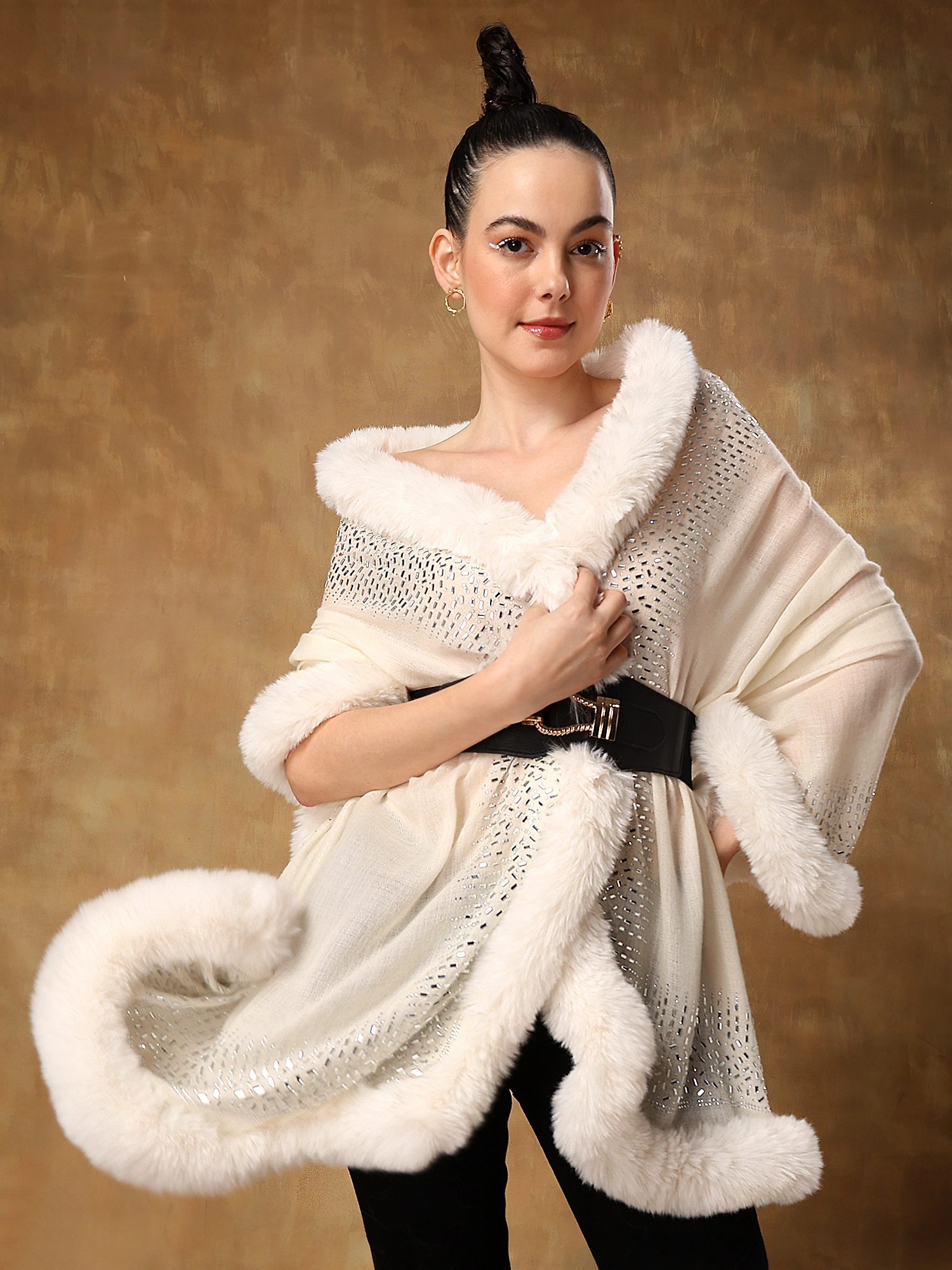 White fur shawl, ideal dress fur shawl made with swarovski-1