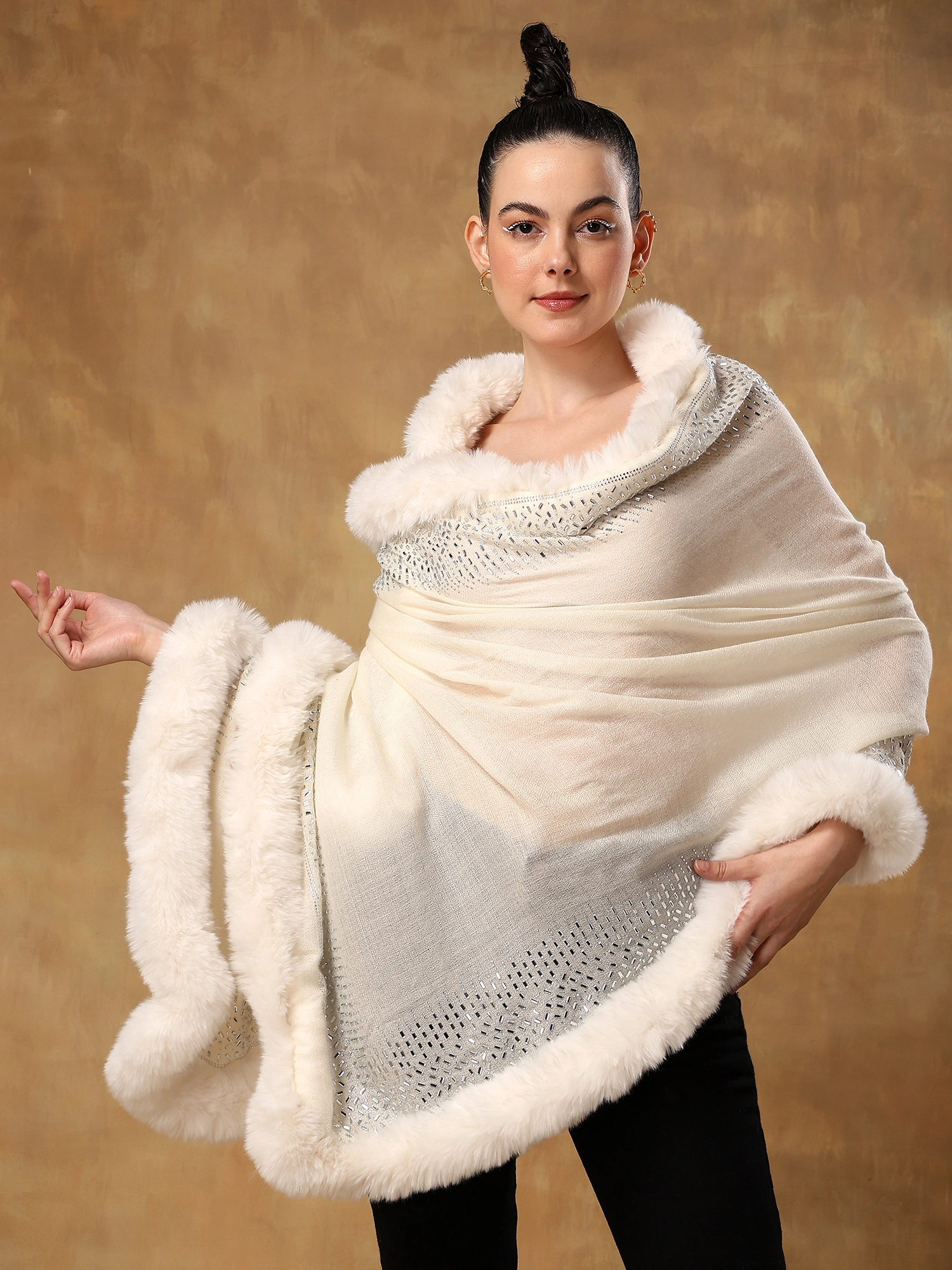 White fur shawl, ideal dress fur shawl made with swarovski-2