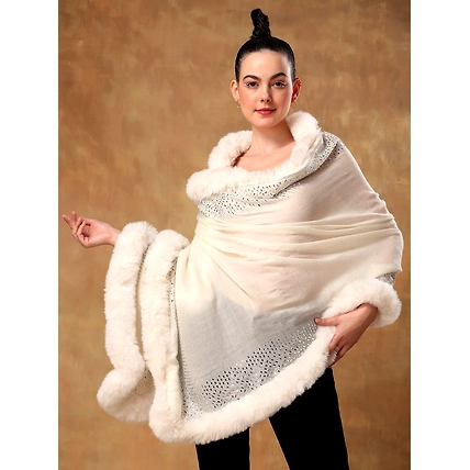 White fur shawl, ideal dress fur shawl made with swarovski-2