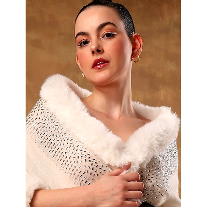 White fur shawl, ideal dress fur shawl made with swarovski-3