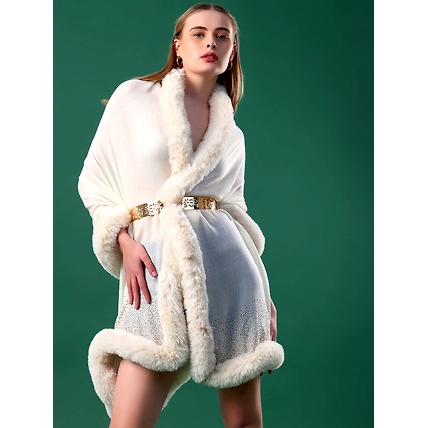 White fur shawl,  fur shawls, ideal dress fur shawl-MOD-GE-WH-SWASTONES-FUR