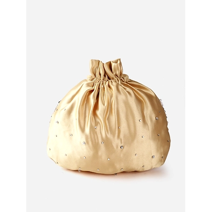 Gold Potli Bag With Pearls and Swarovski Crystals-2