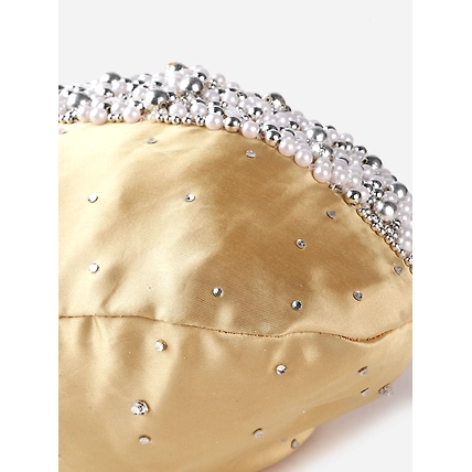 Gold Potli Bag With Pearls and Swarovski Crystals-5