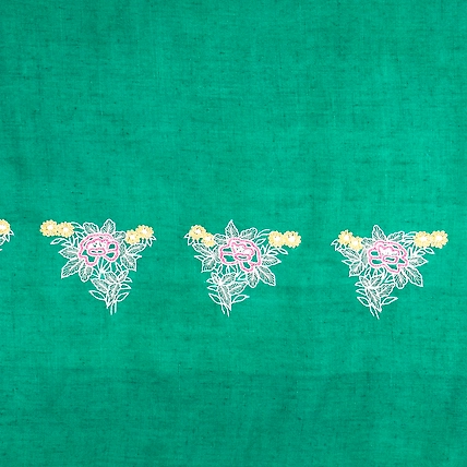 Green Pure Pashmina Shawl with hand embroidered floral motifs on either ends-4