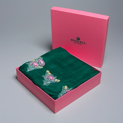 Green Pure Pashmina Shawl with hand embroidered floral motifs on either ends-5