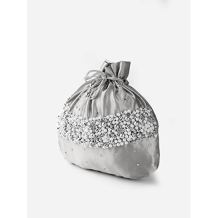 Silver Silk Potli Bag with pearls and swarovski crystals-1