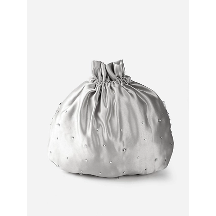 Silver Silk Potli Bag with pearls and swarovski crystals-2