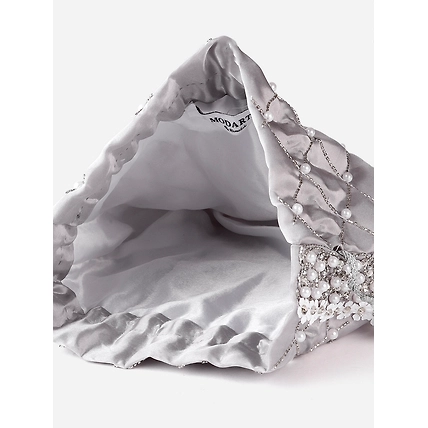 Silver Potli Bag With Silver crystals, white flowers, pearls and swarovski-3