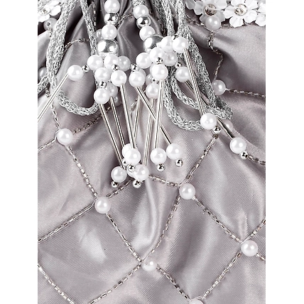 Silver Potli Bag With Silver crystals, white flowers, pearls and swarovski-4