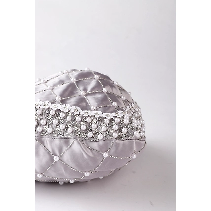 Silver Potli Bag With Silver crystals, white flowers, pearls and swarovski-6