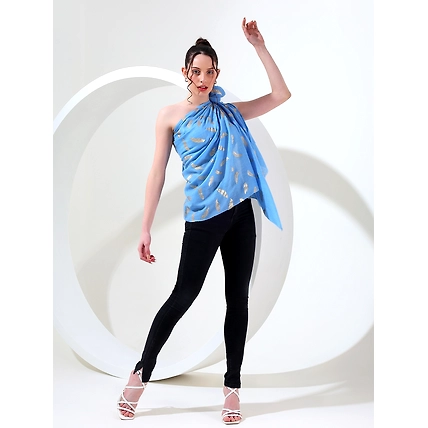 Blue shawl with gold leaf, best printed shawl online-MOD-IK-BLU-LEAF