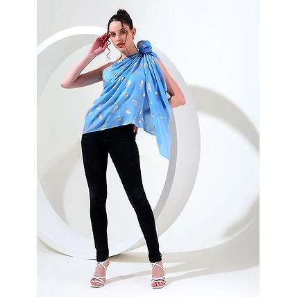 Blue shawl with gold leaf, best printed shawl online-1