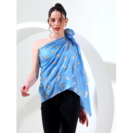 Blue shawl with gold leaf, best printed shawl online-2