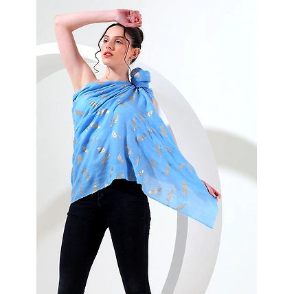Blue shawl with gold leaf, best printed shawl online-3
