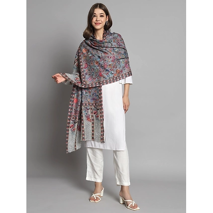 Grey kalamkari shawl with floral design an ideal bridal shawl-1