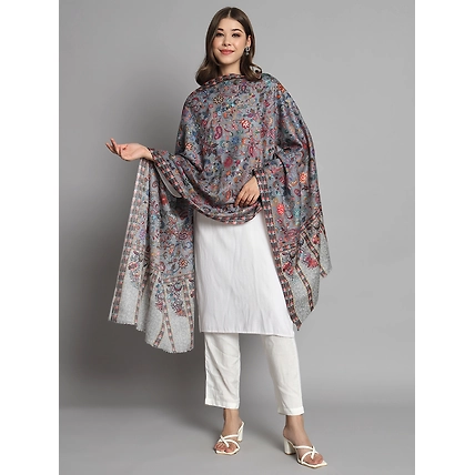 Grey kalamkari shawl with floral design an ideal bridal shawl-2