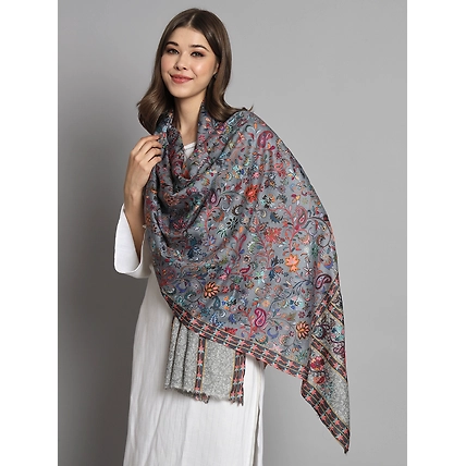 Grey kalamkari shawl with floral design an ideal bridal shawl-3